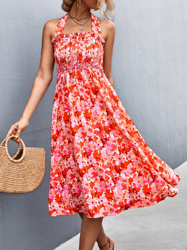 

Женское шифоновое платье-макси без рукавов, с цветочным принтом