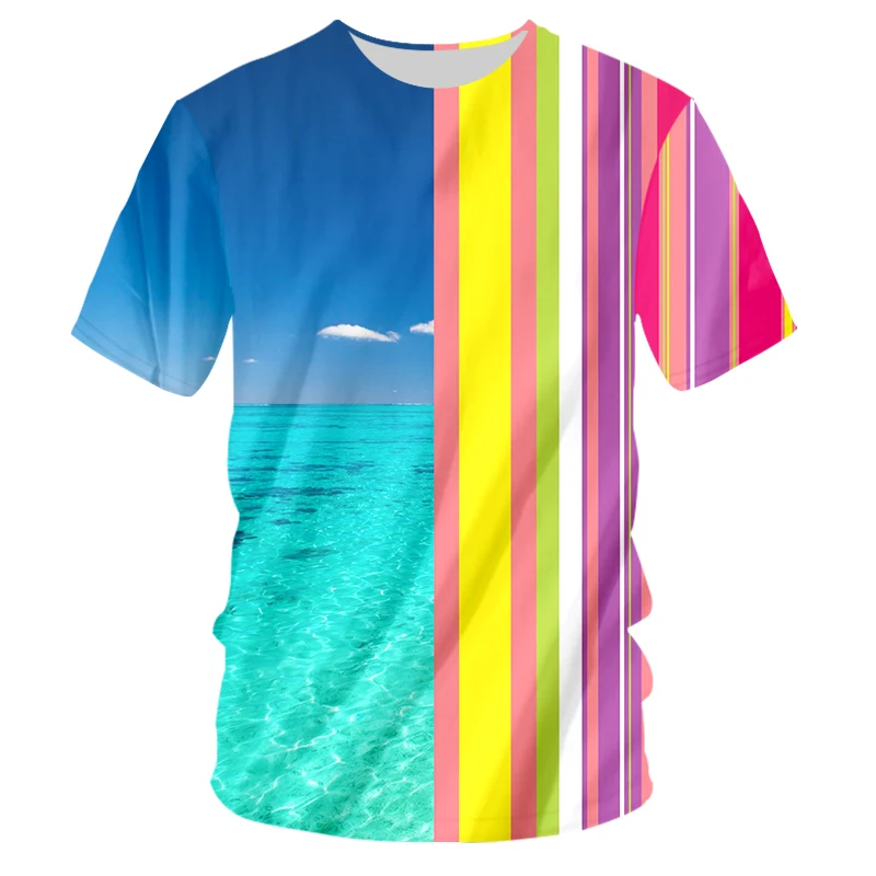 

Женская модель 2022, новая Необычная футболка, красочные полосатые и кристально прозрачные мужские летние праздничные подходящие товары, хит...