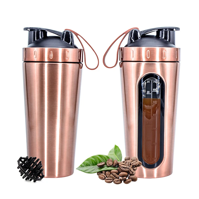 

1Pc 700ML Stainless Steel Sports Water Mugs Shaker Bottles With Scale, Outdoor Gym Fitness Shake Cup Protein Powder Mixer Bottle