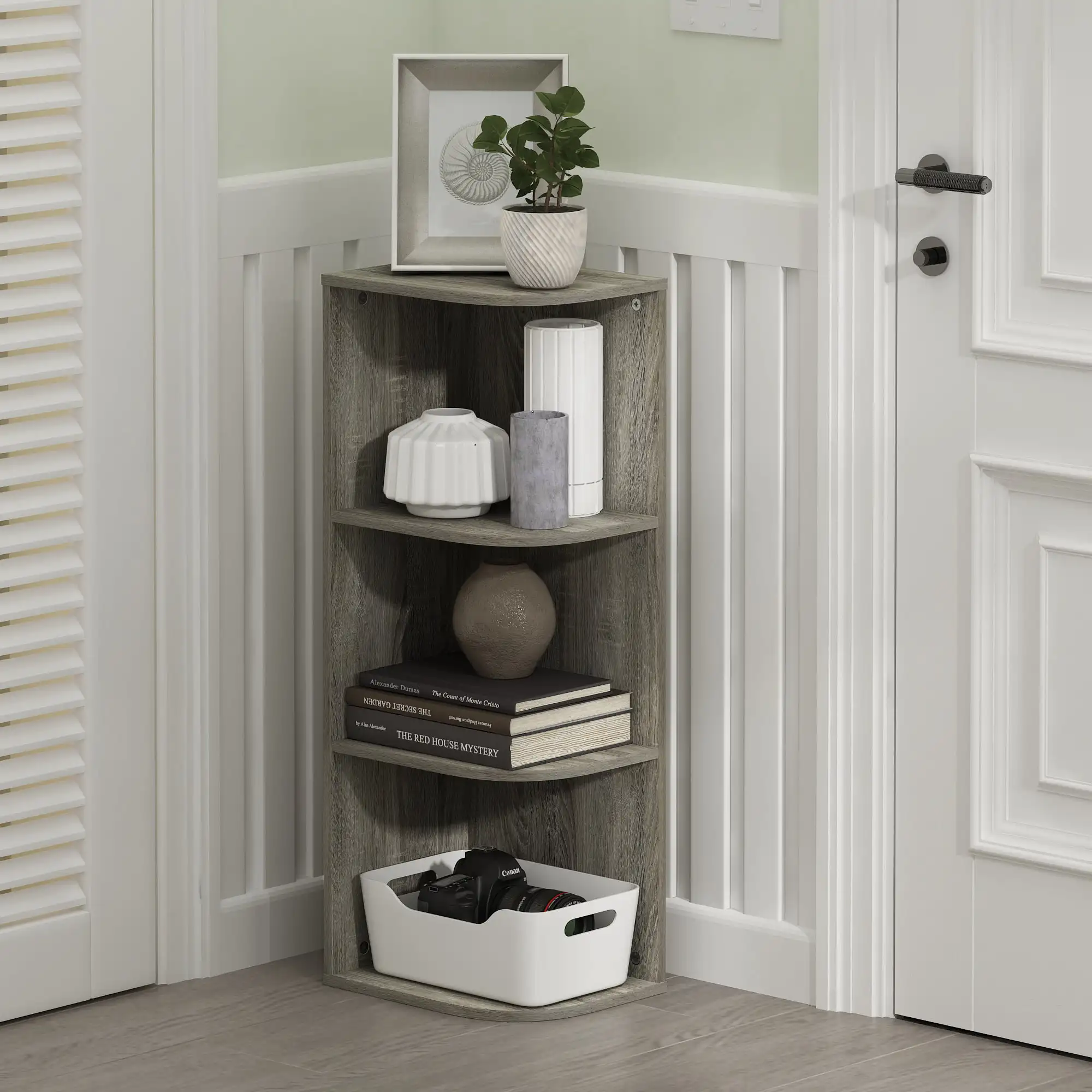 

Pasir 3-Tier Corner Open Shelf Bookcase, French Oak