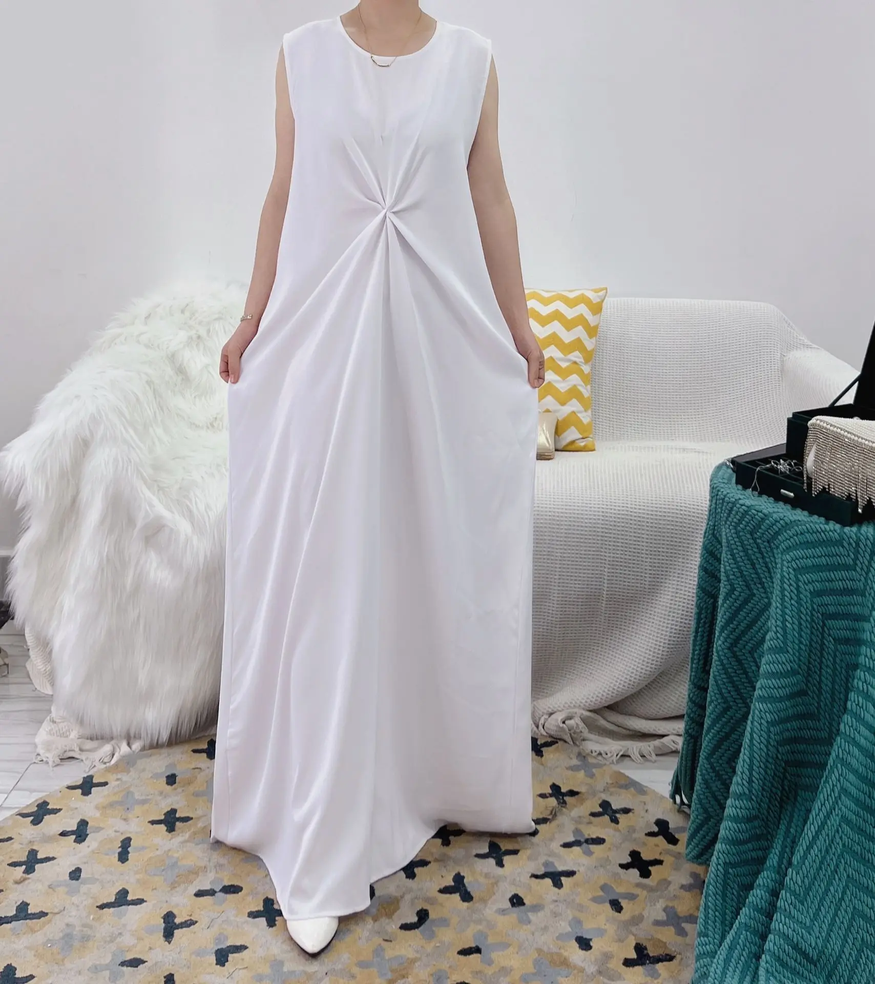 Eid Mubarak Muslim Plain Under Inner Dress for Abaya Dubai Turkey Summer Islamic Long Sleeveless Inside Dresses Abayas for Women