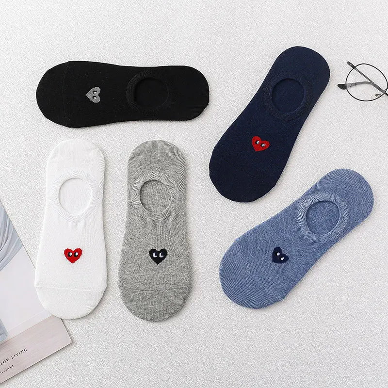 5pair/lot Fashion Men's Boat Socks Cartoon Bear Summer Autumn Non-slip Invisible Silicone Cotton Ankle Slippers Socks Retro