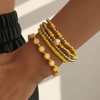 colorful 5layersset acrylic beaded bracelets for girls resin heart sweet fashion bracelet women 2022 latest gold bead bracelet