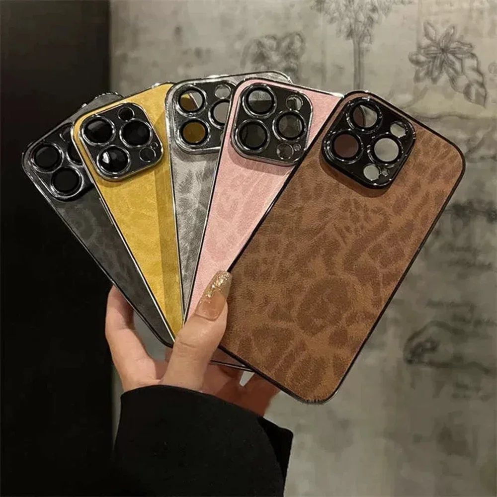 Чехол Learther с леопардовым покрытием для iPhone 16 15 11 13 12 14 Pro Max Plus защитный чехол