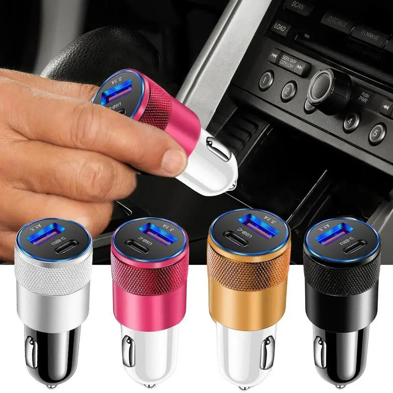 

3.1A USB+PD Car Cell Phone Charger Adapters Aluminum Alloy Material Auto Interior Accessories Variety Of Color Modeling Design