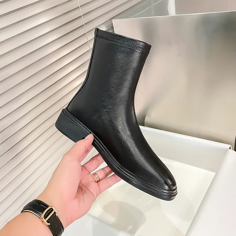 Новинка 2024 короткие ботинки с квадратным носком женские коричневые в британском