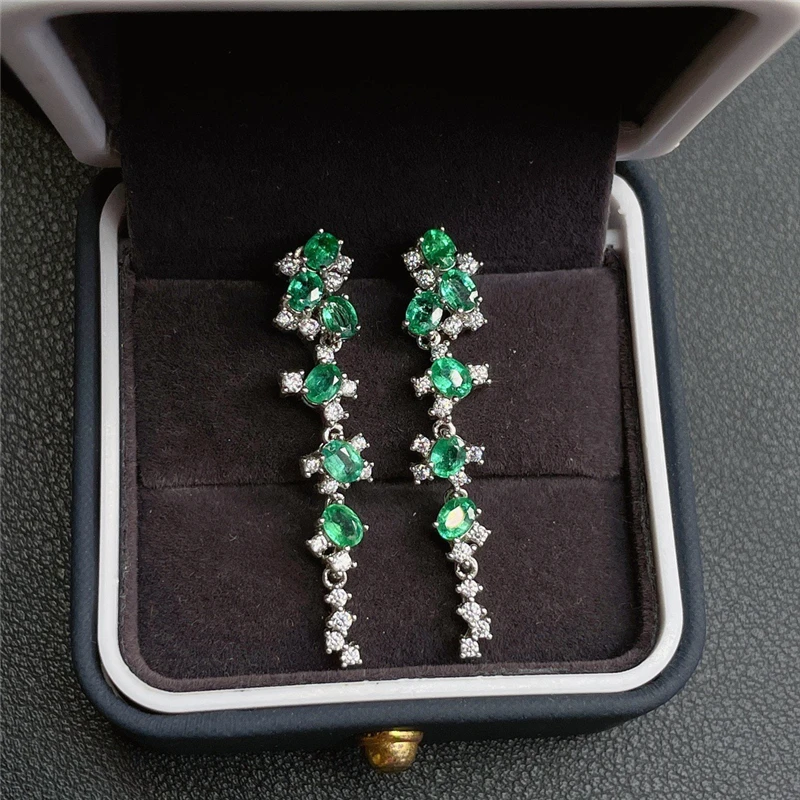 

Natural Emerald Earrings S925 Sterling Silver Women's Earrings Natural Gemstone Birthstone with Certificate