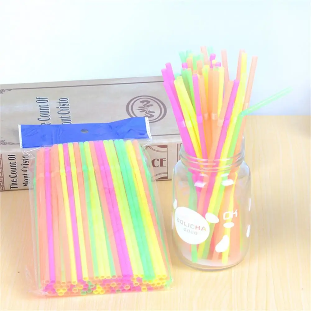 

100Pcs/Set Drink Straw Reliable Decorative Assorted Water Straw Portable Stirring Straw
