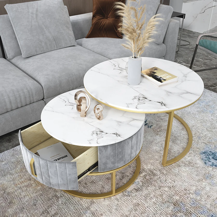 

Журнальный столик в скандинавском стиле, современный круглый минималистичный кофейный столик с выдвижными ящиками для гостиной, украшение для дома