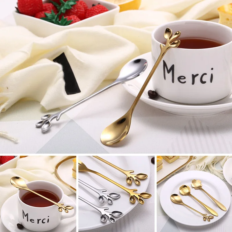 

Original Leaf Metal Coffee Spoon Luxury Coffee Stirring Spoon Stainless Steel Dessert Fruit Fork Tea Spoon Kitchen Accessories