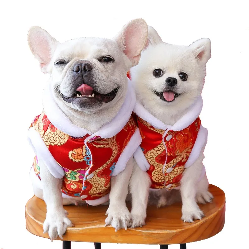 

Pet Dog New Year's Clothes Winter Warm Small Medium Big Dog Coat Christmas Clothing Dragon Robe Printing Chihuahua Clothing