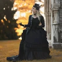 classic long sleeve victorian ball gown wedding dresses for bride 2022 off shoulder corset black gothic wedding gowns 2 pieces