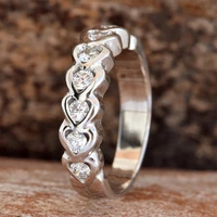 romantic simple silver color hollow heart love shaped crystal rhinestone zircon female metal ring for women party jewelry