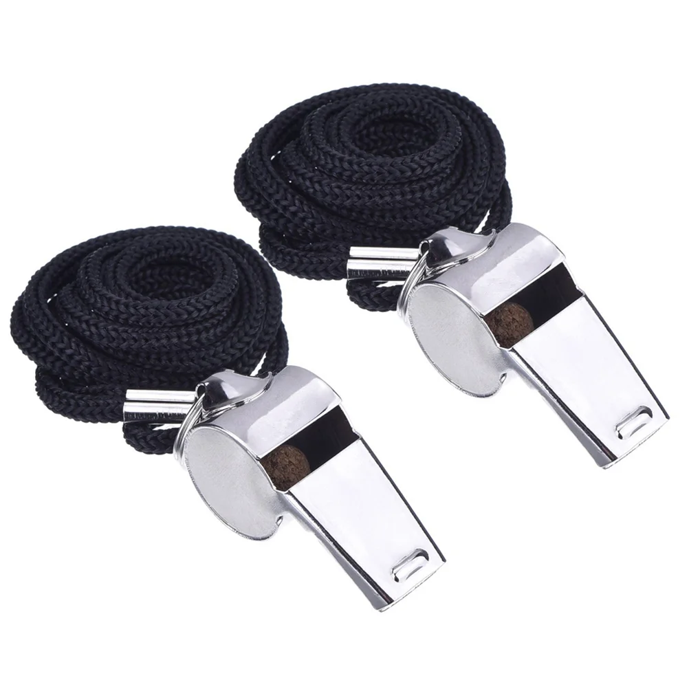 

2pcs Metal Referee Whistles with Lanyard for Football and Officials
