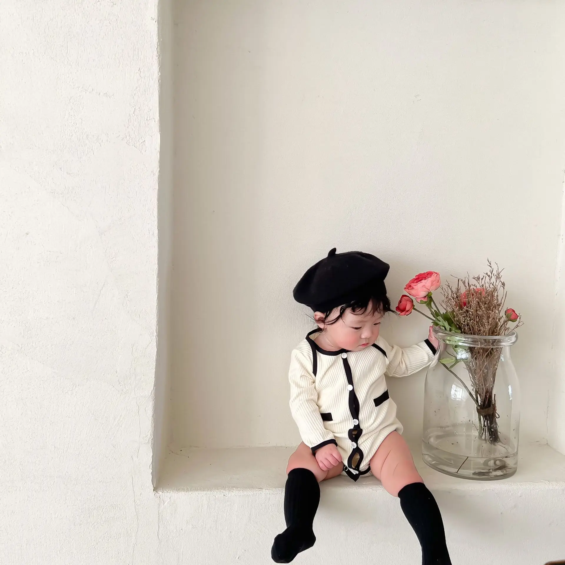 2022 Spring New Baby Girl Clothes Solid Sweet Infant Girl Bodysuit Cotton Long Sleeve Princess Jumpsuit Fashion Girls Clothing