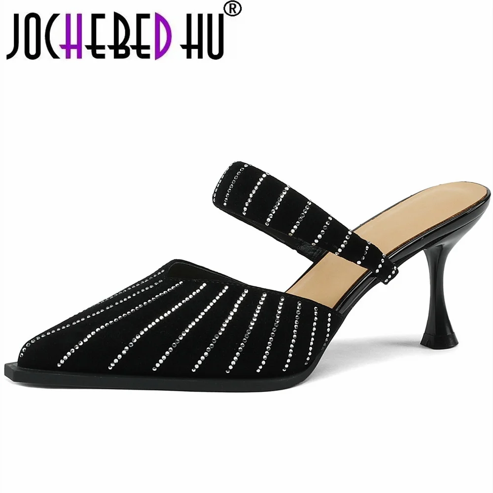 

【JOCHEBED HU】Thin High Heels Pointed Toe Sandals For Women Sexy Fashion Genuine Leather Pumps Party Casual Summer Shoes 33-40