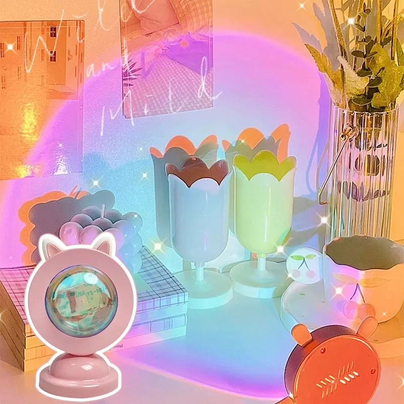 

2023 Kawaii Sunset Light Photo prop Desktop Atmosphere Sunset Dawn Light Bedroom Projection Rainbow Table Lamp Decoration Night