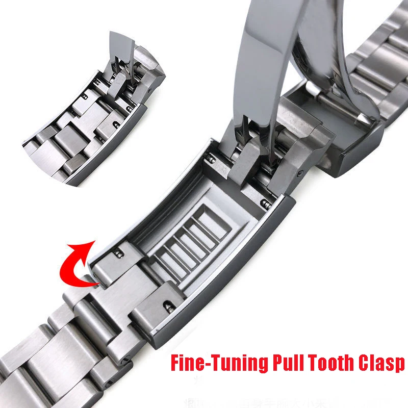 20mm Super Quality 904L Stainless Steel Curved End Watchband Fit for Rolex Strap For Submariner Watch Band Glide Folding Buckle