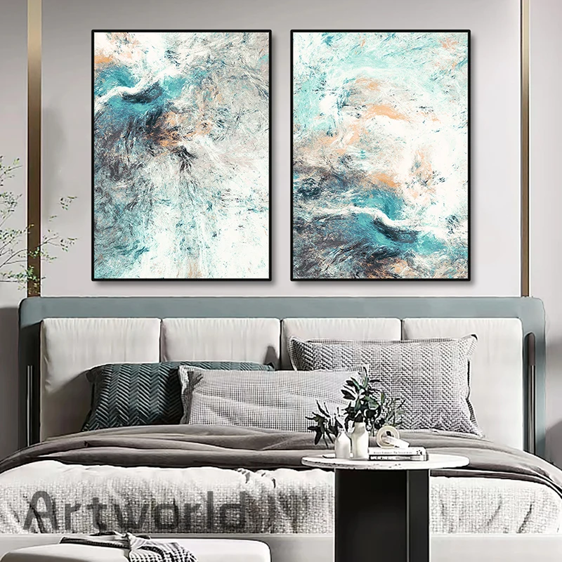 Абстрактные чернила ветра синяя настенная живопись на холсте современные