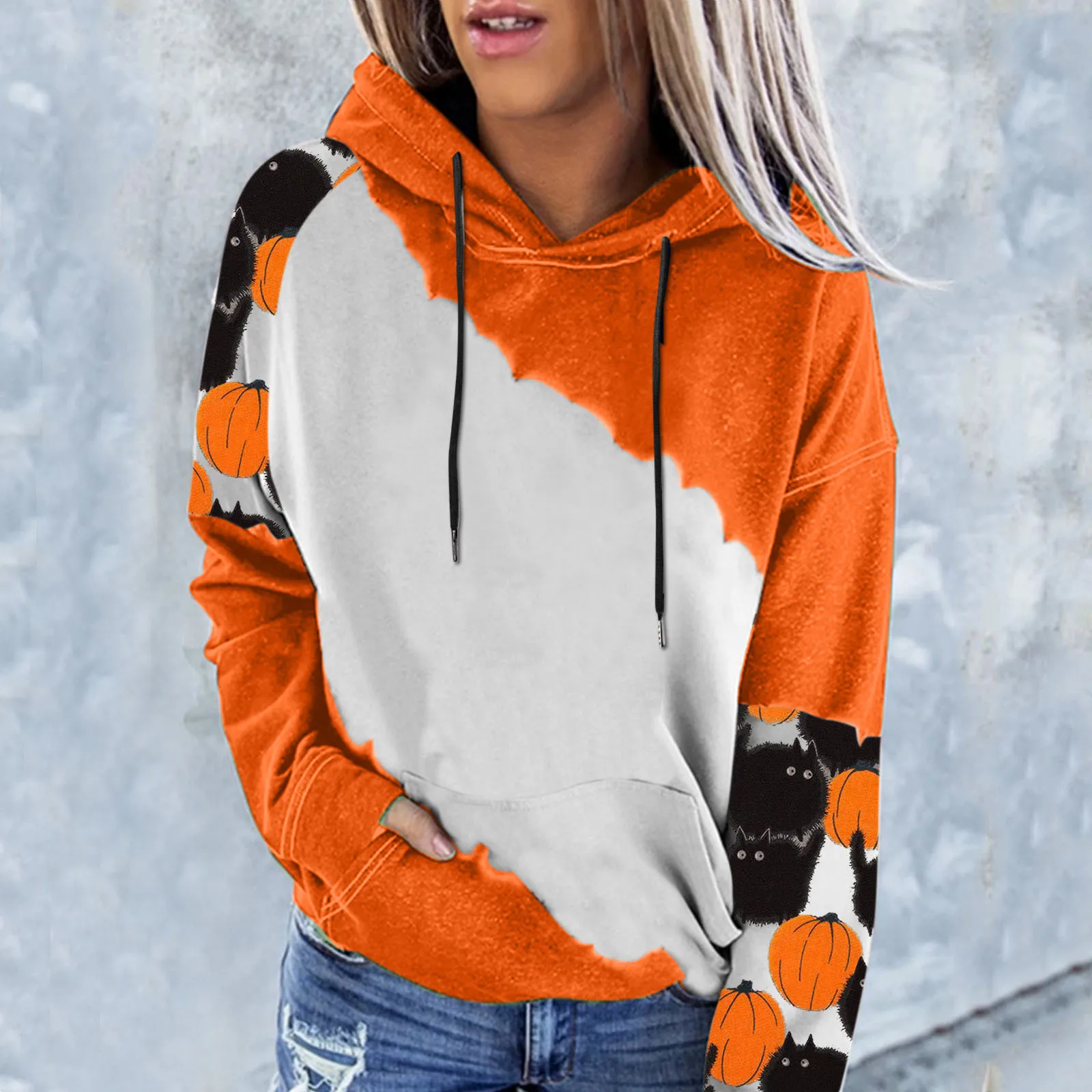 

Hoodies For Womens Halloween Pumpkin Printing Hoodies Fall Fashion Long Sleeve Casual Drawstring Sweatshirts Fleece Zip Hoodie