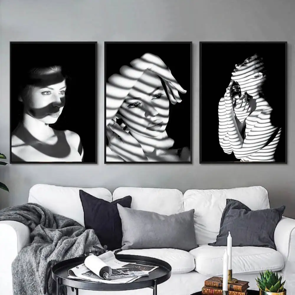 

Mystery Woman Black and White Art Girl Poster Prints Canvas Paintings Wall Art Pictures for Hotel Home Decor Living Room Decor
