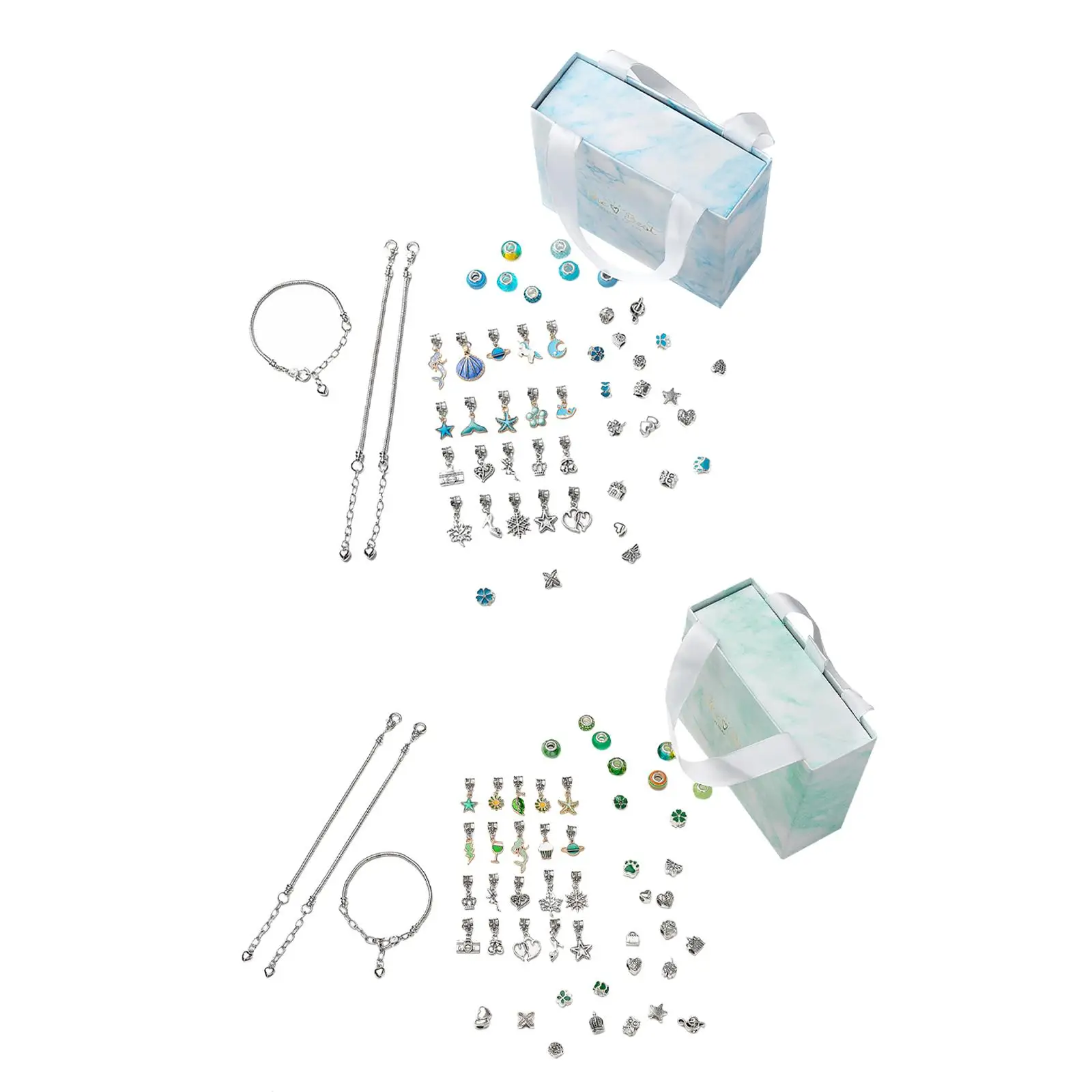 

63x DIY Bracelet Making Kit Handmade Spacer Beads Charm Beads Snake Chain Pendant Charm for Girls Xmas Valentines Party Gift