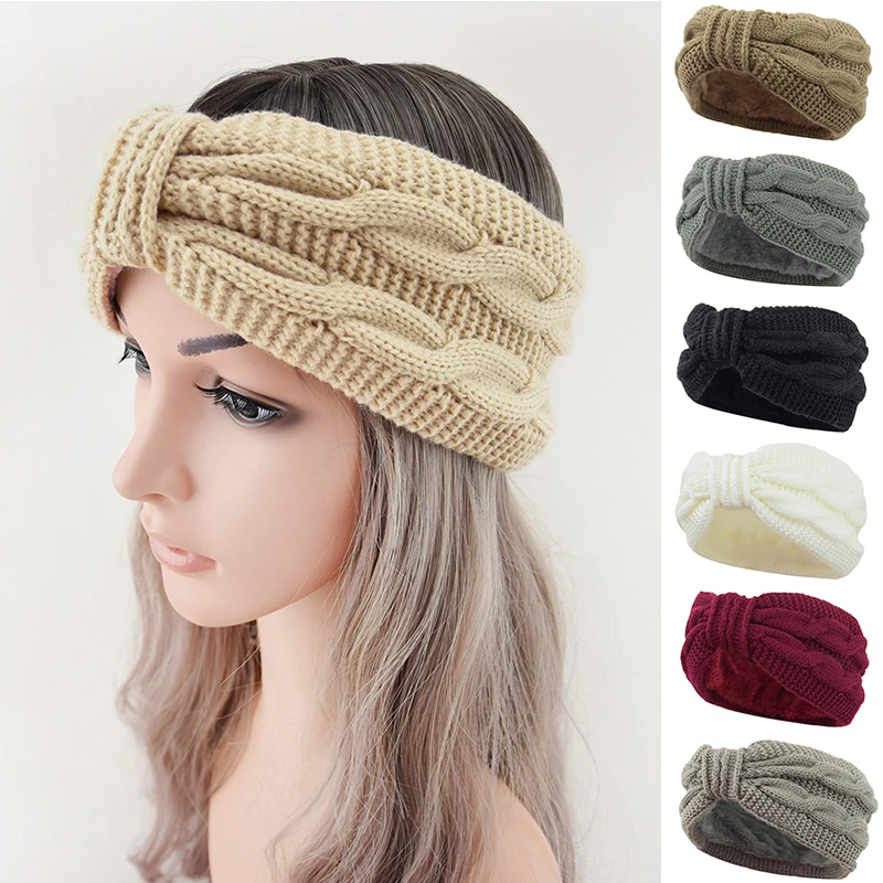 

Winter Knitted Headbands Warm Head Turban Crochet Wide Stretch Hairbands Ear Warmer Hair Band Velvet Headwrap Lady Hair Ribbon