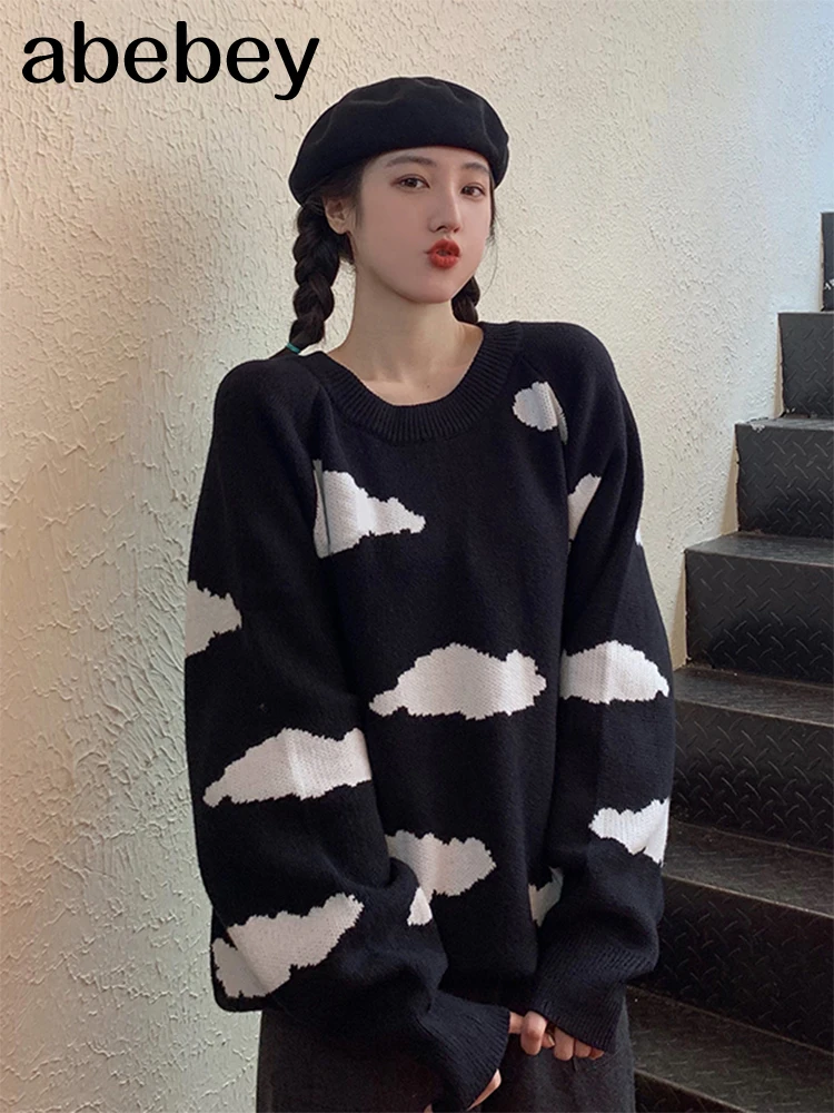 Женский вязаный пуловер оверсайз Повседневный свитер в Корейском стиле с