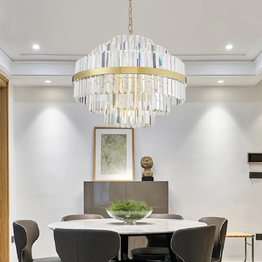 

Modern round crystal dining room lamp golden meeting room decorated for living room