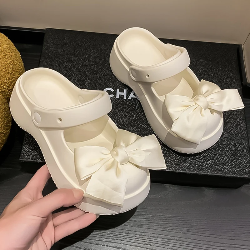 

Женские массажные шлепанцы на средней платформе, летние шлепанцы из искусственной кожи с бантом-бабочкой, 2023