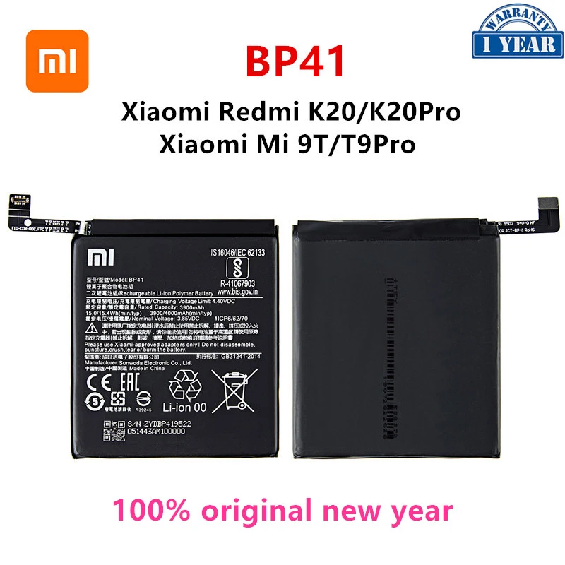 

Xiao mi 100% Orginal BP41 4000mAh Battery For Xiaomi Redmi K20 K20 Pro / Xiaomi Mi 9T T9 Pro BP41 Phone Replacement Batteries