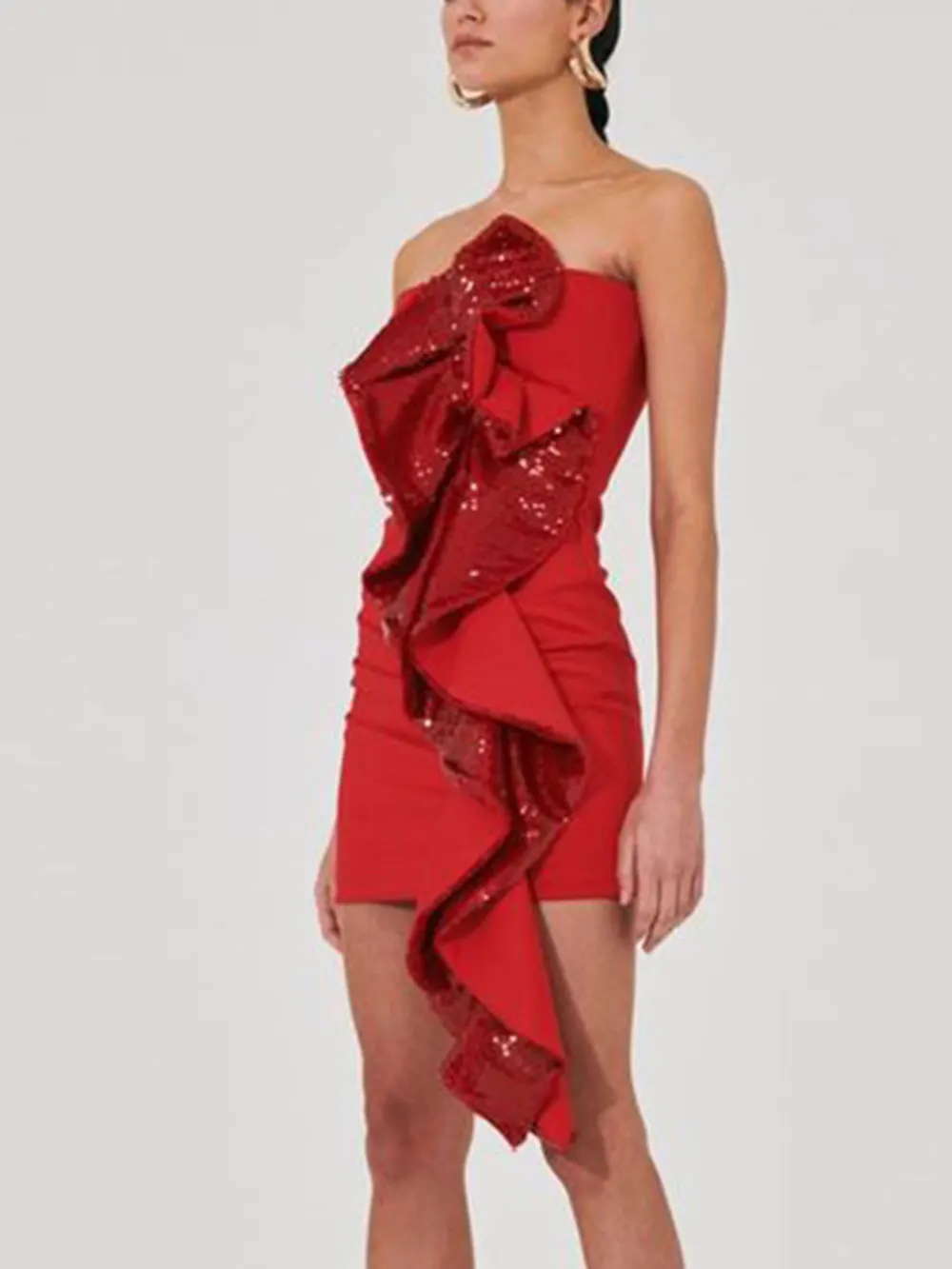 2024 сексуальное женское красное драпированное блестящее легкое роскошное платье