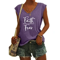 faith over face print women top plus size casual sexy camisole tanks top v neck simple loose sleeveless t shirts vest ropa mujer