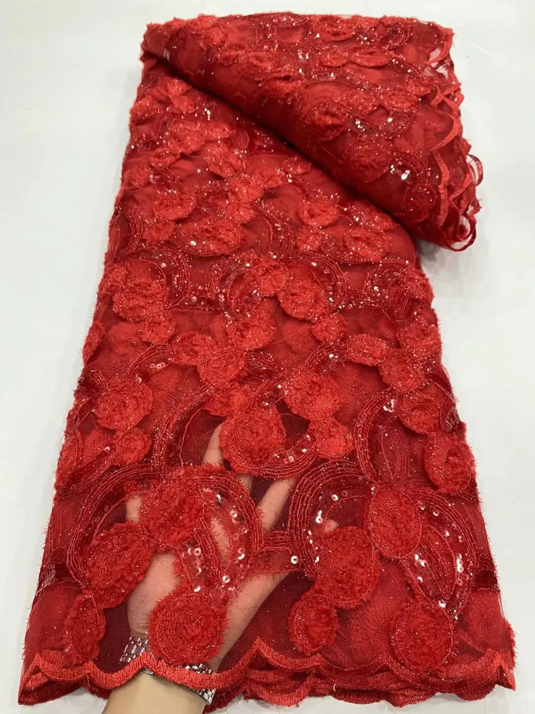 

African Lace Fabric 2022 High Quality Lace With Beaded, Nigerian Lace fabrics For Wedding French Tulle Lace Fabric DPU1-5