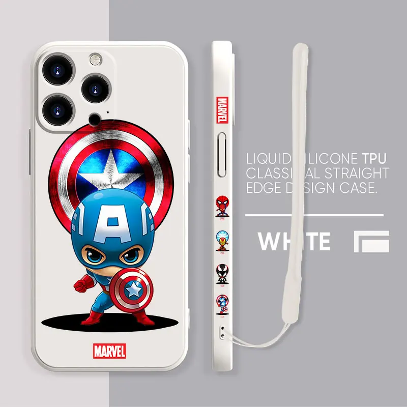 

Marvel Cartoon Thor Captain America Silicone Liquid Cover Case for iPhone 13 12 11 Pro Max XR XS 7 8 Plus SE X Bag Phone