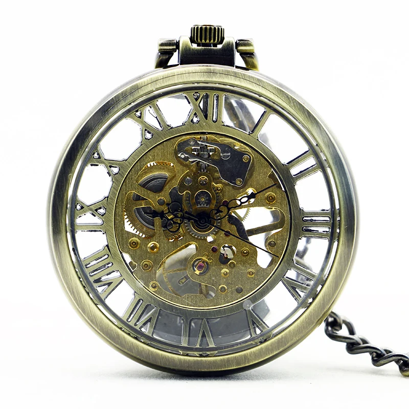 

Double-sided Hollow Retro Mechanical Pocket Watch Roman Numerals With Chain Pendant Casual Men Women Students Gift Souvenirs