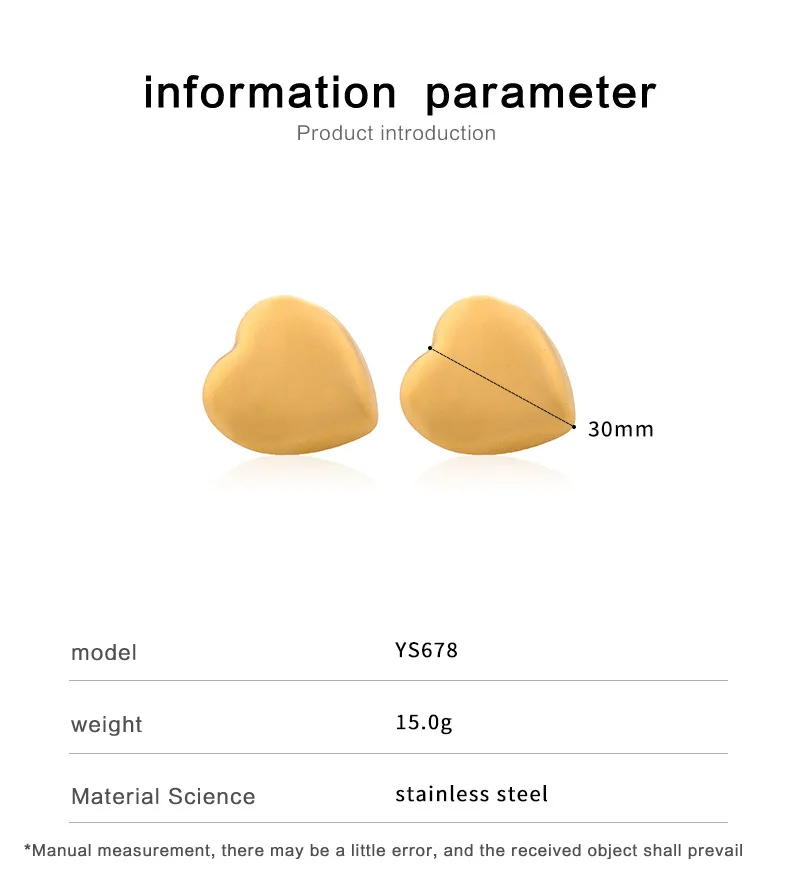 Stainless Steel PVD Large Size Love Heart-shaped Studs Earrings for Women Girls Exaggerated Design Waterproof Party Jewelry Gift