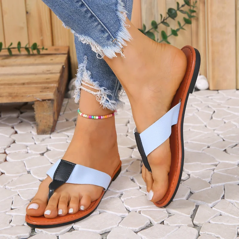 Ladies Shoes New Thong Sandals Round Head Women's Slippers Summer Female Low-heeled Flat Flip Flops Women Daily Light Sandalias
