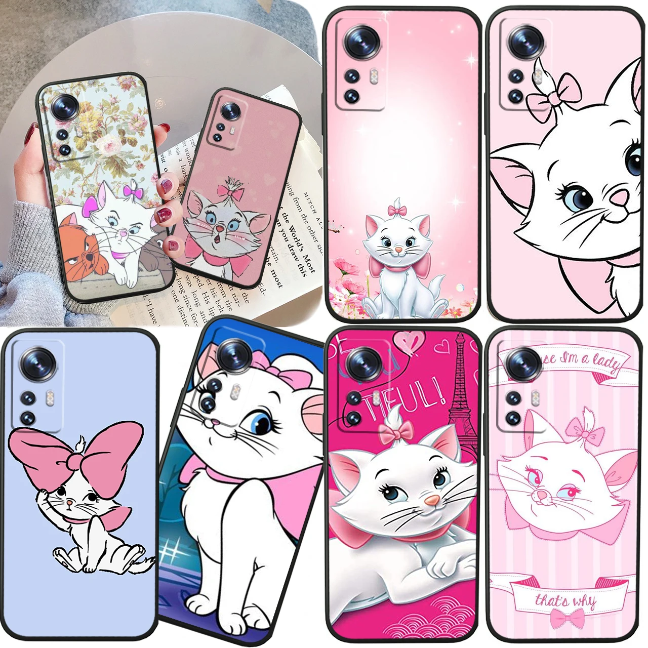 

Cute Disney Mary Cat For Xiaomi Mi 13 12T 11X 10T Note 10 Ultra Pro Lite 5G Soft Silicone Black Phone Case