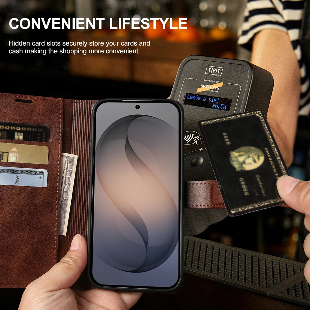 Фото Премиальный чехол-флип из телячьей кожи для Samsung Galaxy S26 Ultra Plus S25 FE S24 S23 S22 S21 Ultra: чехол-кошелек, сумка, кейс №5