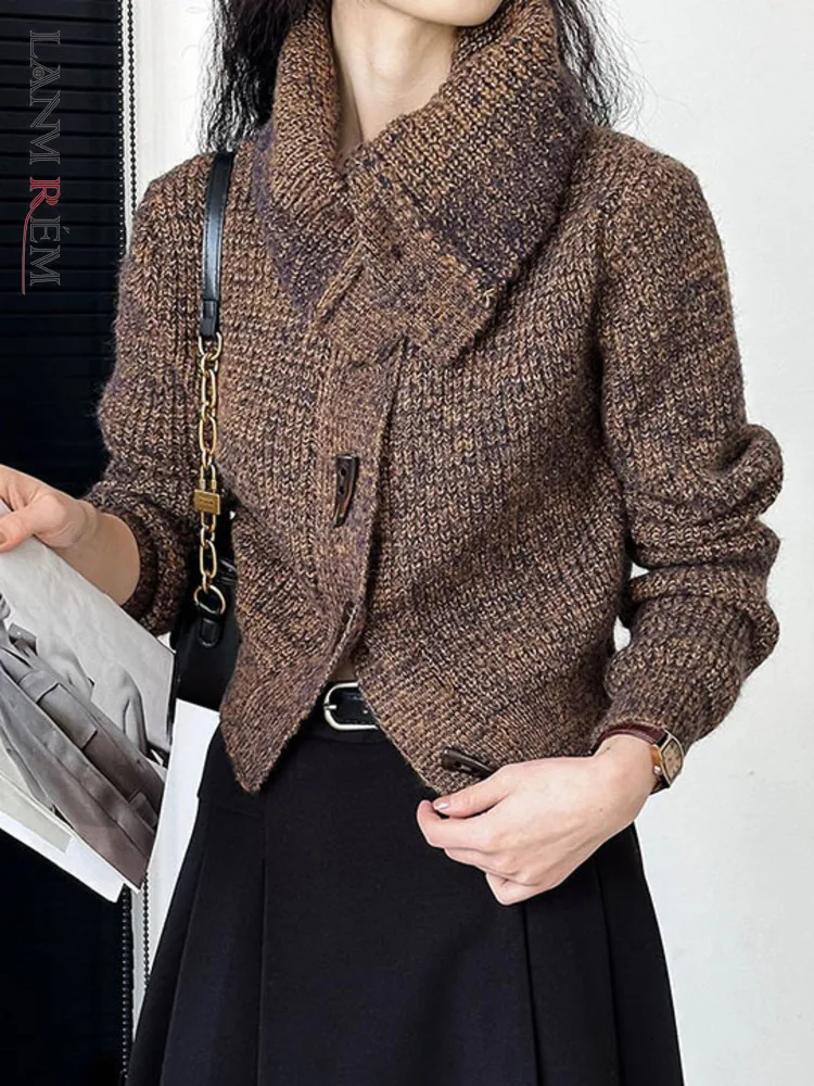 

LANMREM Lapel Sweaters For Women Single Breasted Retro Casual Cardigan Female Chic Clothing 2023 Autumn Winter New 2DA2624