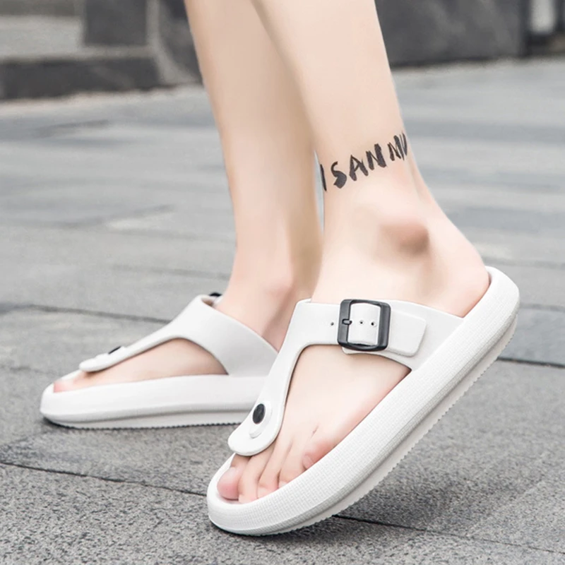 

Мужские сандалии на толстой платформе, Нескользящие шлепанцы с пряжкой и мягкой подошвой, пляжная обувь, лето 2023