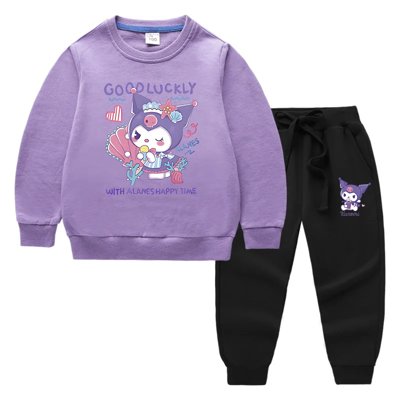 

Sanrio Kuromi 2023 Spring and Autumn New Children's Clothing Sweatshirt Trousers Cartoon Two-piece Cotton Suit Trendy