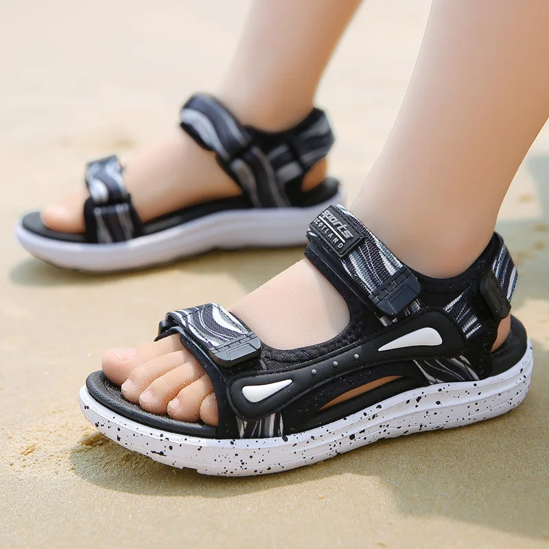 

3-18y Kids Sandals Summer Boys Girls Flat Shoes Soft Sole Mixed Color Hook & Loop Non-slip Casual Children Footwear H36