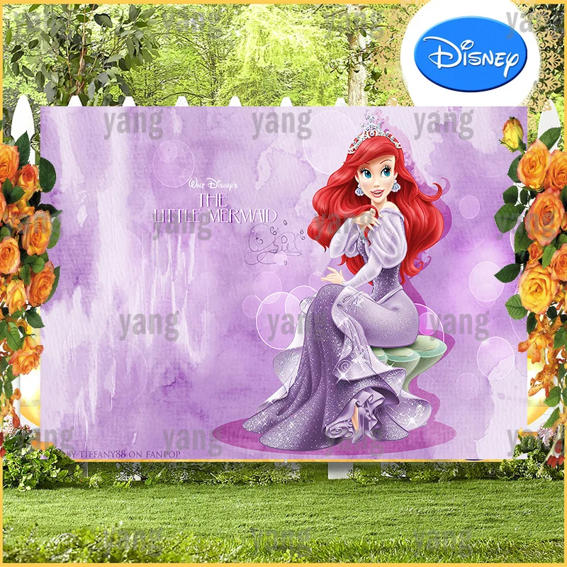 The Little Mermaid Red Hair Disney Princess Ariel Background Birthday Party Customize Purple Decoration Backdrop Baby Shower