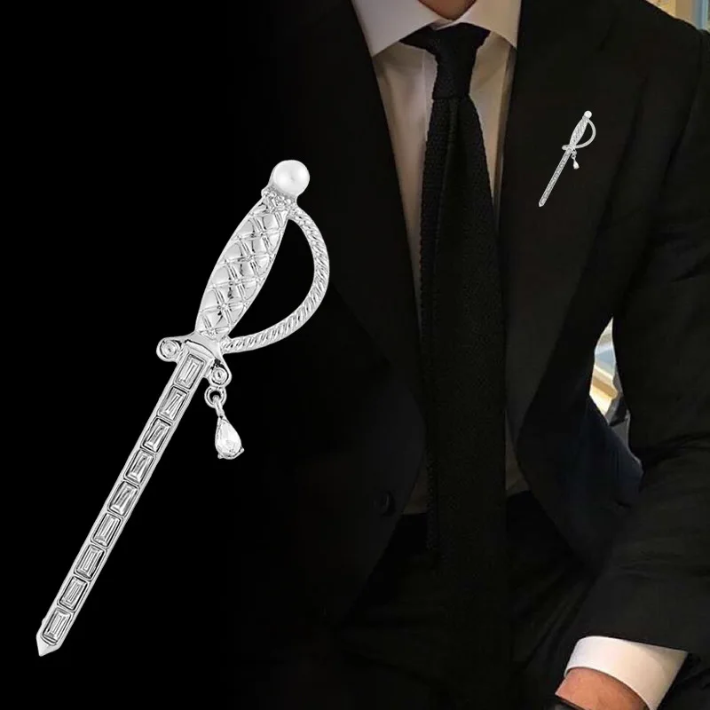 Корейская модная брошь в виде меча, металлические булавки для лацканов в стиле унисекс, роскошные ювелирные изделия, аксессуары для одежды и рюкзака
