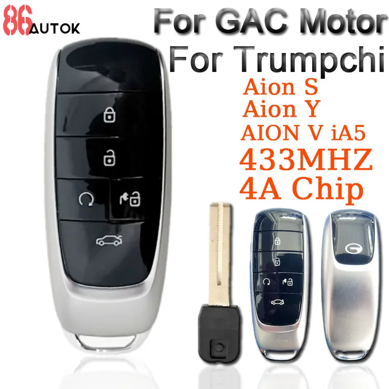 Keyless Go Car Smart Remote Key 4A Chip 433MHZ для двигателя GAC Trumpchi Aion Y S AION V IA5 Интеллектуальный