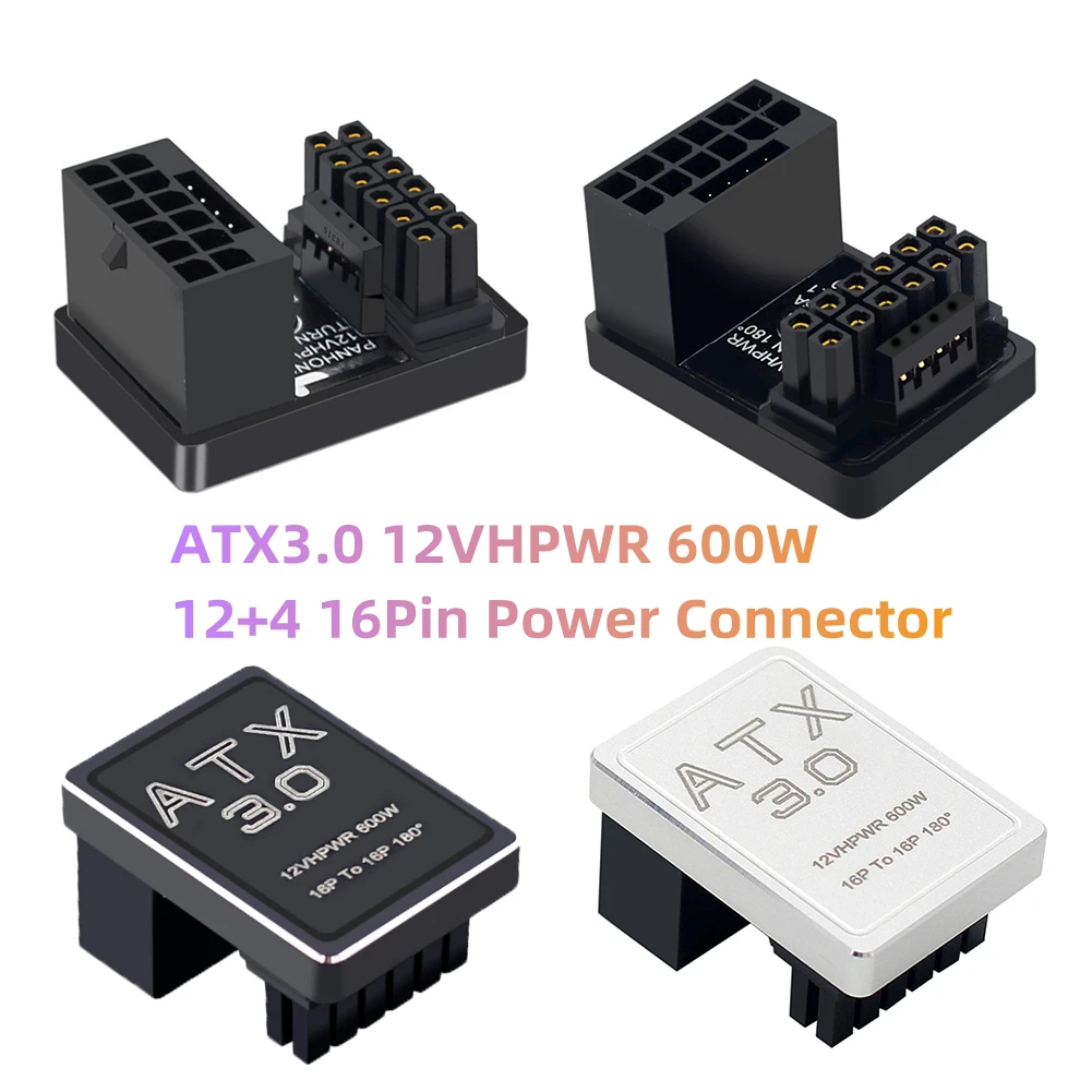 Nku ATX3.0 600W Power Supply 12VHPWR 12+4 16Pin Male To Female 180 Degree Turn Connectors Adapter for PCIe5.0 RTX Graphics Card