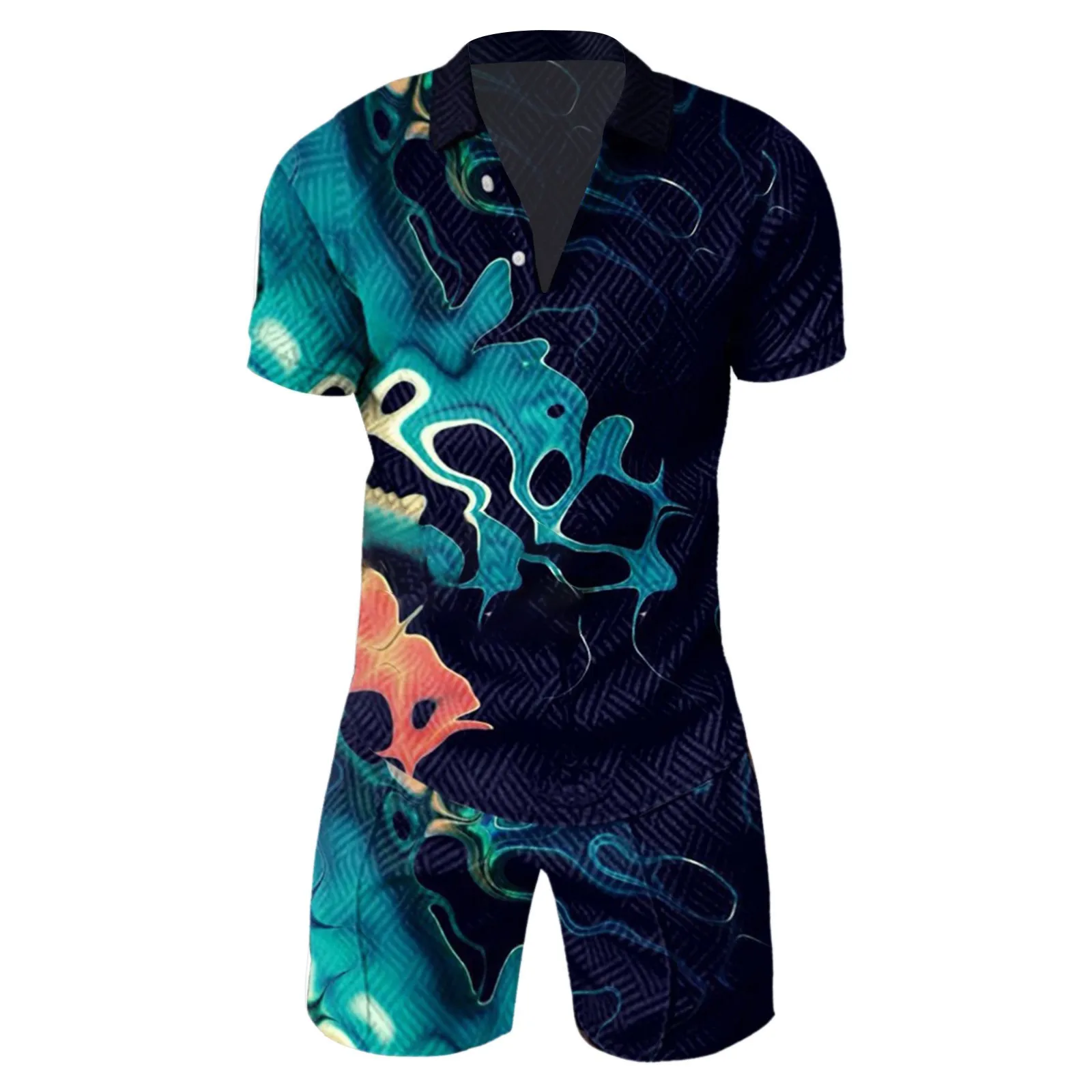 Summer Men Vintage 2 Piece Suit Lapel Collar Polo Shirt 3d Print Male Set Splicing Ropa Hombre Vacation Holiday Conjuntos 2023