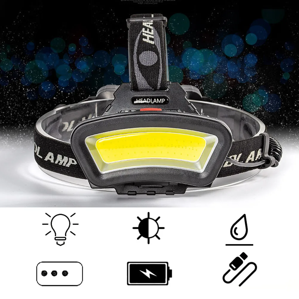 

Налобный фонарь с COB светодиосветодиодный, поворотный водонепроницаемый, с аккумулятором, 4 режима, предупреждающий фонарь для ночной безопасности, для кемпинга, походов, бега, рыбалки